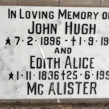 MCALISTER John Hugh 1896-1967 & Edith Alice 1896-1994
