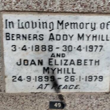 MYHILL Berners Addy 1888-1977 & Joan Elizabeth 1899-1979