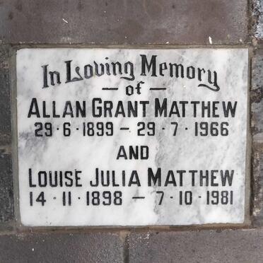 MATTHEW Allan Grant 1899-1966 & Louise Julia 1898-1981