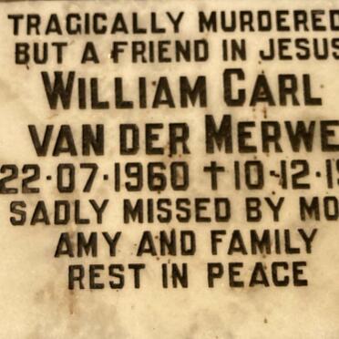 MERWE William Carl, van der 1960-1988