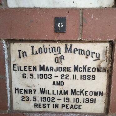 MCKEOWN Henry William 1902-1991 & Eileen Marjorie 1903-1989