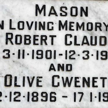 MASON Robert Claude 1901-1971 & Olive Gweneth 1896-1979