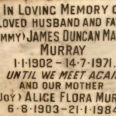 MURRAY James Duncan Macleod 1902-1971 & Alice Flora 1903-1984