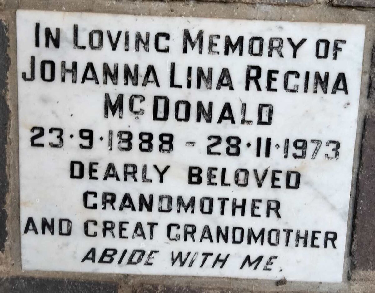 MCDONALD Johanna Lina Regina 1888-1973