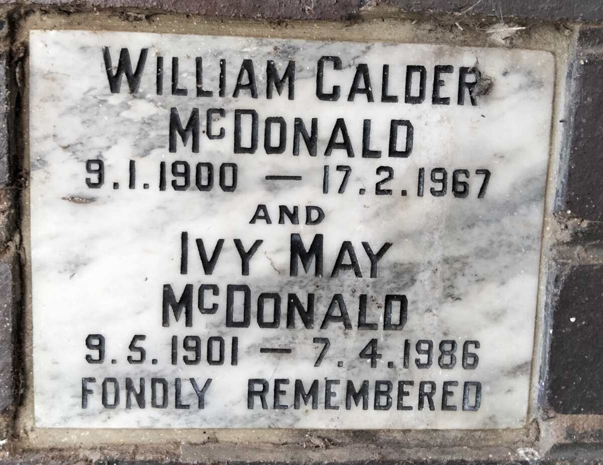 MCDONALD William Calder 1900-1967 & Ivy May 1901-1986