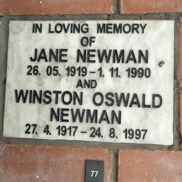 NEWMAN Winston Oswald 1917-1997 & Jane 1919-1990