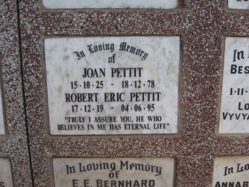 PETTIT Robert Eric 1919-1995 &amp; Joan 1925-1978