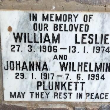 PLUNKETT William Leslie 1906-1974 & Johanna Wilhelmina 1917-1994