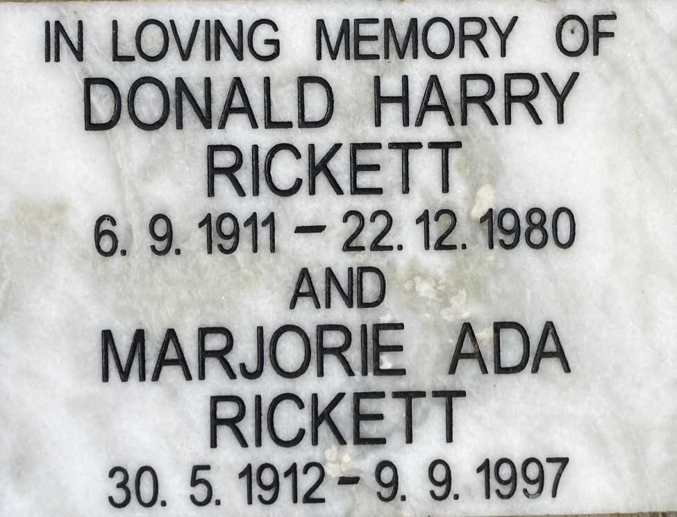 RICKETT Donald Harry 1911-1980 & Marjorie Ada 1912-1997