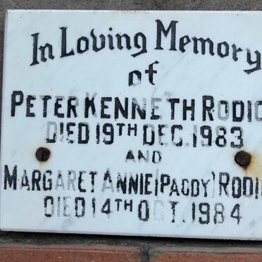 RODICK Peter Kenneth -1983 & Margaret Annie -1984