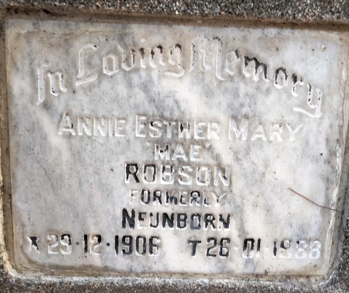 ROBSON Annie Esther Mary nee NEUNBORN 1906-1988
