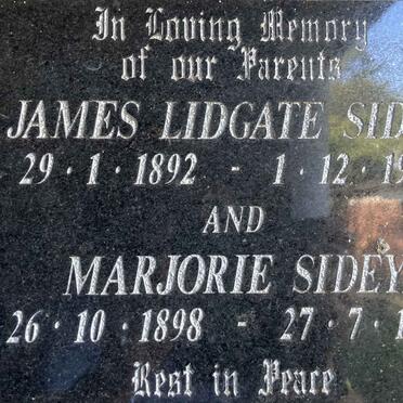 SIDEY James Lidgate 1892-1964 & Marjorie 1898-1995
