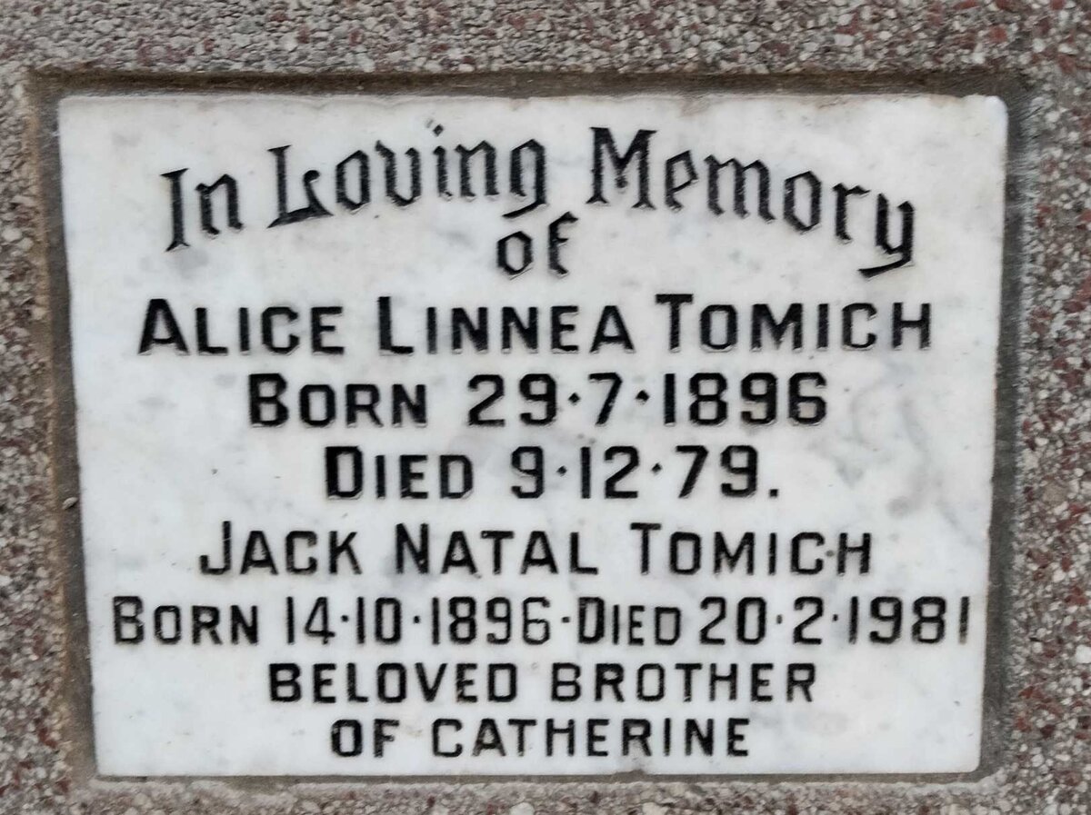 TOMICH Jack Natal 1896-1981 & Alice Linnea 1896-1979