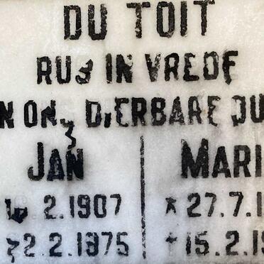 TOIT Jan, du 1907-1975 & Maria 1912-1993