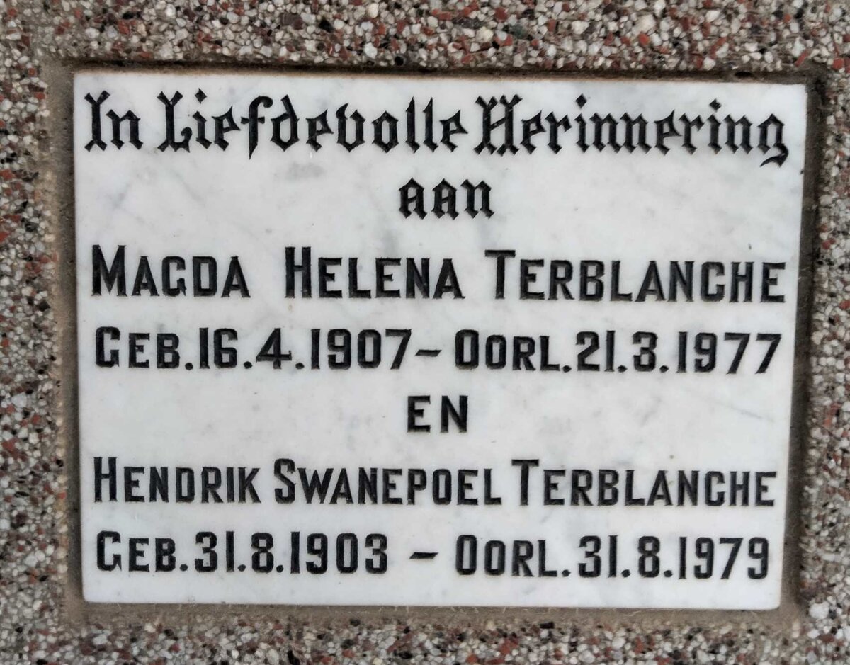 TERBLANCHE Hendrik Swanepoel 1903-1979 & Magda Helena 1907-1977