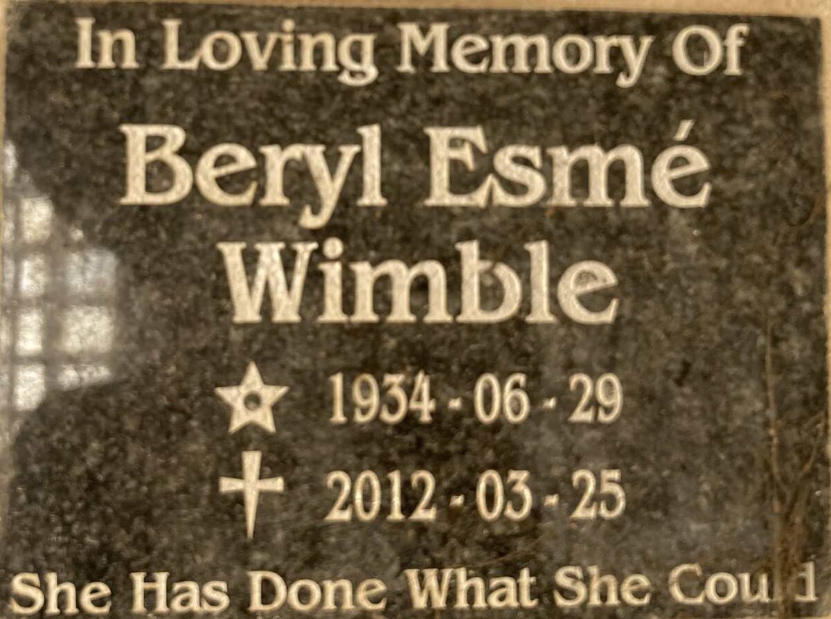 WIMBLE Beryl Esme 1934-2012