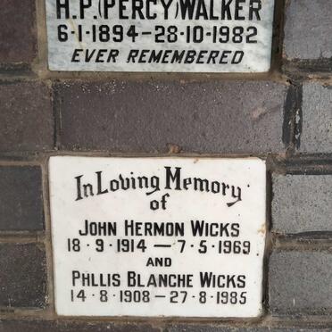 WICKS John Hermon 1914-1969 & Phllis Blanche 1908-1985