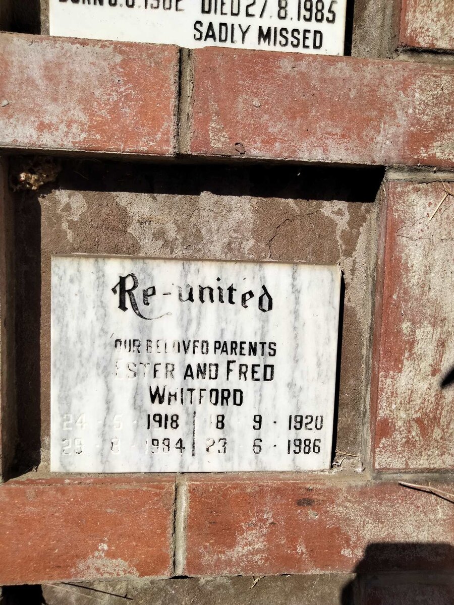 WHITFORD Fred 1920-1986 & Ester 1918-1984