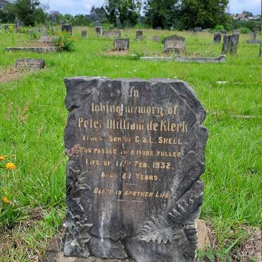 KLERK Peter William, de -1932