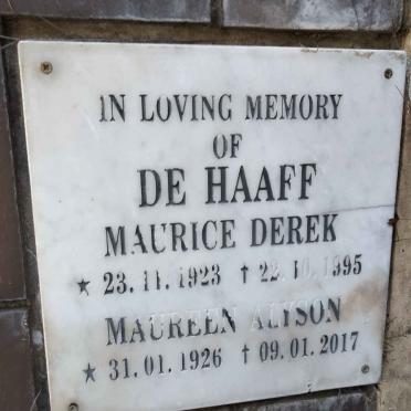 HAAFF Maurice Derek, de 1923-1995 &amp; Maureen Alyson 1926-2017