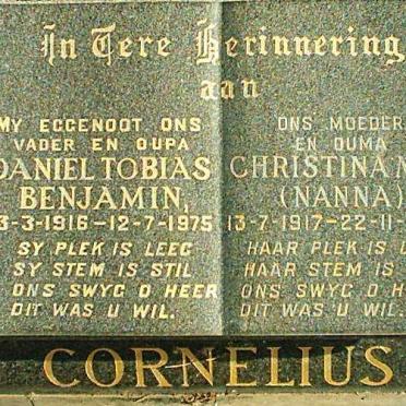 CORNELIUS Daniel Tobias Benjamin 1916-1975 &amp; Christina M.W. 1917-1986