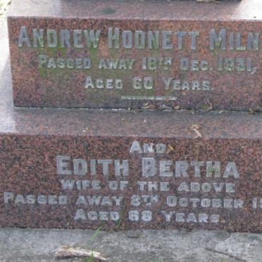MILNE Andrew Hodnett 1871-1931 &amp; Edith Berth 1873-1941