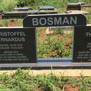BOSMAN Christoffel Bernardus 1919-2001 &amp; Hannah Thomasina KOTZE 1923-1985