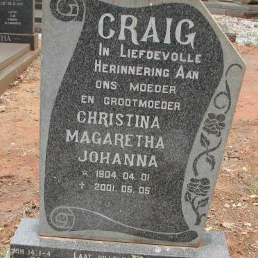CRAIG Christina Magaretha Johanna 1904-2001