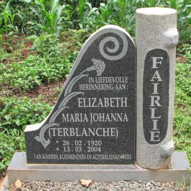 FAIRLIE Elizabeth Maria Johanna nee TERBLANCHE 1920-2004