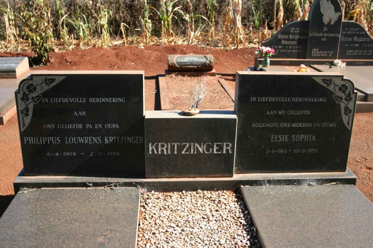 KRITZINGER Philippus Louwrens 1908-1994 &amp; Elsie Sophia 1914-1979