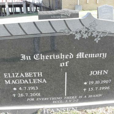 HANSEN John 1907-1996 &amp; Elizabeth Magdalena 1913-2001