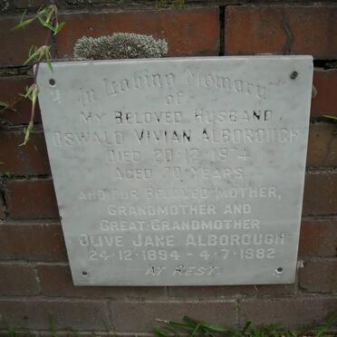 ALBOROUGH Oswald Vivian -1974 &amp; Olive Jane 1894-1982