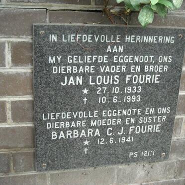 FOURIE Jan Louis 1933-1993 &amp; Barbara C.J. 1941-
