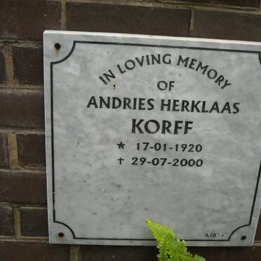 KORFF Andries Herklaas 1920-2000