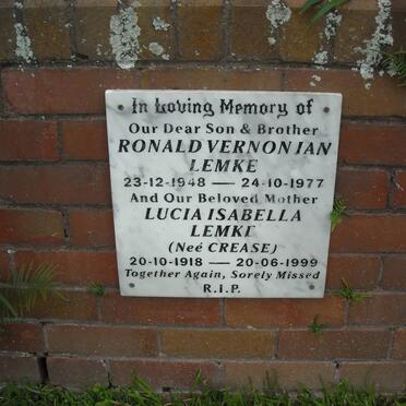 LEMKE Ronald Vernon Ian 1948-1977 &amp; Lucia Isabella CREASE 1918-1999