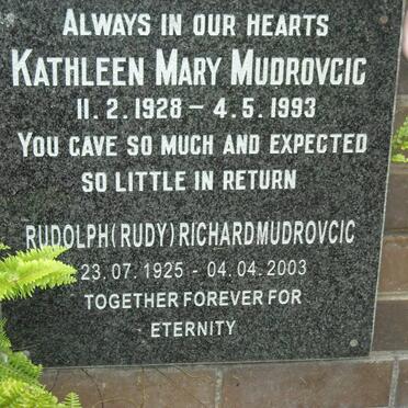 MUDROVCIC Rudolph Richard 1925-2003 &amp; Kathleen Mary 1928-1993