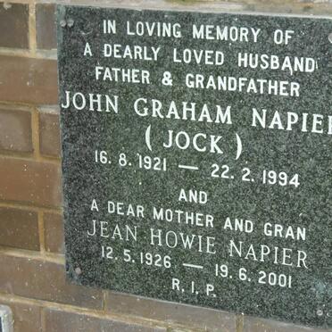 NAPIER John Graham 1921-1994 &amp; Jean Howie 1926-2001