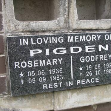 PIGDEN Godfrey 1927-1987 &amp; Rosemary 1936-1983