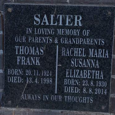 SALTER Thomas Frank 1924-1998 & Rachel Maria Susanna Elizabeth 1930-2014