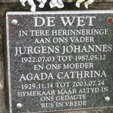 WET Jurgens Johannes, de 1922-1987 &amp; Agada Cathrina 1929-2003