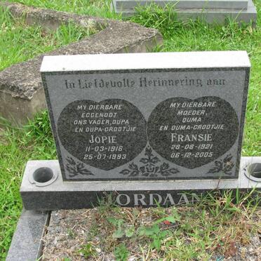 JORDAAN Jopie 1918-1993 &amp; Fransie 1921-2005