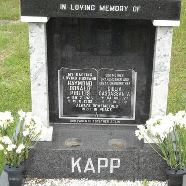 KAPP Raymond Donald Phillis 1923-1999 &amp; Ciulia Cassassanta 1927-2002