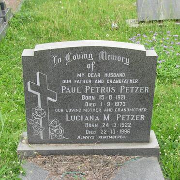 PETZER Paul Petrus 1921-1973 &amp; Luciana M. 1922-1996
