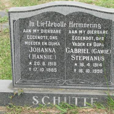 SCHUTTE Gabriel Stephanus 1914-1990 &amp; Johanna 1918-1985