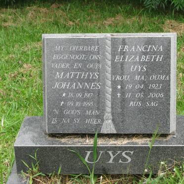 UYS Matthys Johannes 1917-1995 &amp; Francina Elizabeth 1923-2006