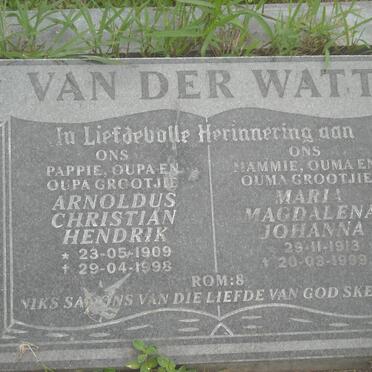 WATT Arnoldus Christian Hendrik, van der 1909-1998 &amp; Maria Magdalena Johanna ??-