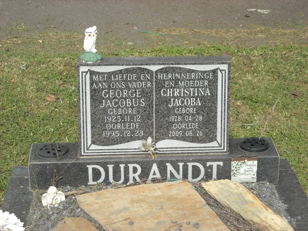 DURANDT George Jacobus 1925-1995 &amp; Christina Jacoba 1928-2009
