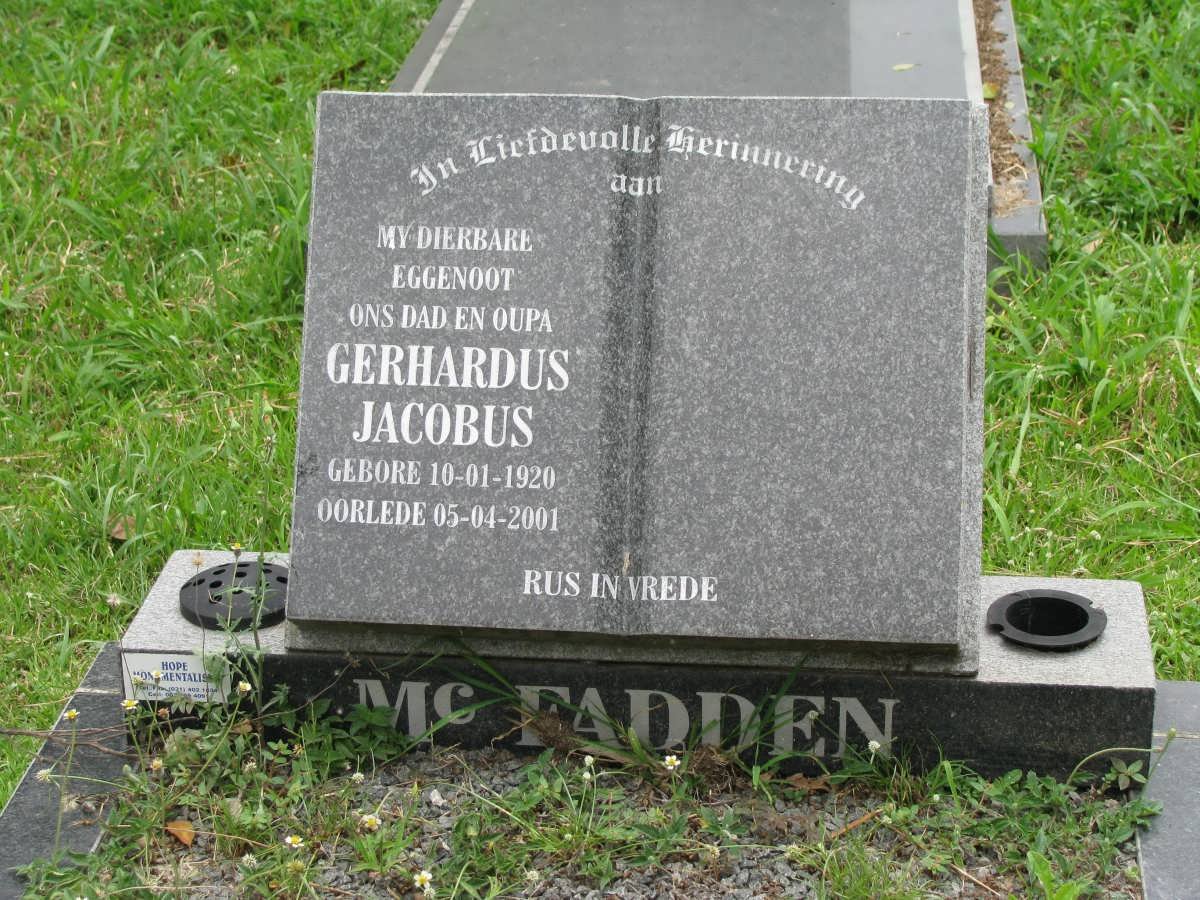MCFADDEN Gerhardus Jacobus 1920-2001
