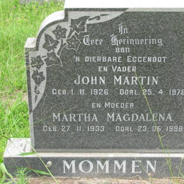 MOMMEN John Martin 1926-1978 &amp; Martha Magdalena 1933-1998
