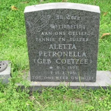 ROUSSOUW Aletta Petronella nee COETZEE 1897-1981